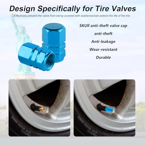 Alpmosn Aluminum Tire Stem Valve Caps Wheel Valve Covers Car Dustproof Tire Cap Cover Accessories, Universal for SUV, Car, Bike and Motorcycle，Hexagon Shape (4PCS Light Blue) - color: Light Blue