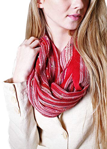 Anika Dali (15 Colors) Shimmer Sparkle Infinity Scarf, Women's Festival Bliss Lightweight Fashion Shawl - color: Romance Red