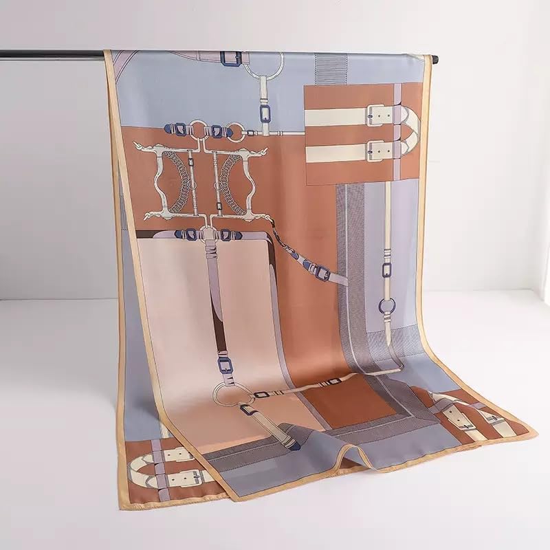 ANDANTINO 100% Silk Long Scarf-Women Large Oblong Shawls with Gift Packed - color: Belts-blue&brown