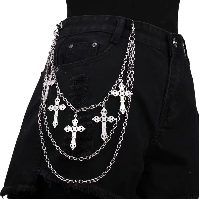 Pants Chain Wallet Chain Punk Chain Hip Hop Butterfly Lock Charm Jeans Chains Rock Chains for Women Men Hipster Women Fashion Trendy Waist Pants Chain Jewelry Clothing Accessories - color: cross 1