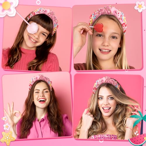 PANTIDE Floral Jeweled Knotted Headband - Rainbow Rhinestone Crystal Embellished Headband Wide Top Knot Fashion Hairband Hair Accessories Spring Summer Birthday Gift for Women Girls (Pink) - color: Pink Floral