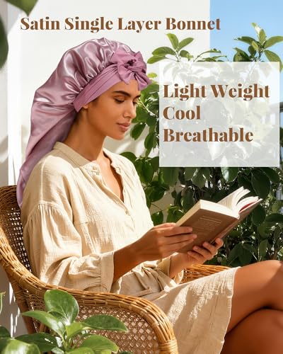 AWAYTR Long Satin Bonnet for Braids - Elastic Silk Hair Bonnets for Sleeping Night Cap Stretchy Tie Band for Women（Rose Gold） - color: Rose Gold
