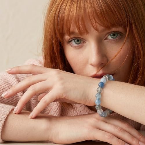 Crystal Bracelets, Bracelet for Women, Nature Crystal Stretch Elastic Bracelet, Nature Gemstone-8mm, Healing Stone Bracelets, Jewelry Gifts for Women, Holiday - color: Blue
