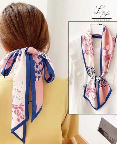 Hioyiwse Head Scarf Hair Neck Scarves For Women Purse Bag Scarfs For Handbags Silky Long Thin Satin Headscarf Fashion - color: B22-pink Plum