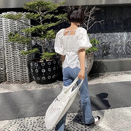 POOOPSSD New Woven Bag, Straw Mesh Tote Bag, Beach, Shoulder Bag, Hobo Women, Foldable Large Capacity, for Holiday. - color: White