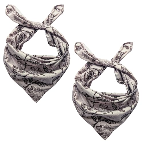 AVKA Studio 100% Cotton Bandanas for Women & Men, 2 Pack 20x20 Inch, 22x22 inch Hand Printed, Lightweight Cotton Handkerchief - color: Gray, size: 22 x 22 Inches Large