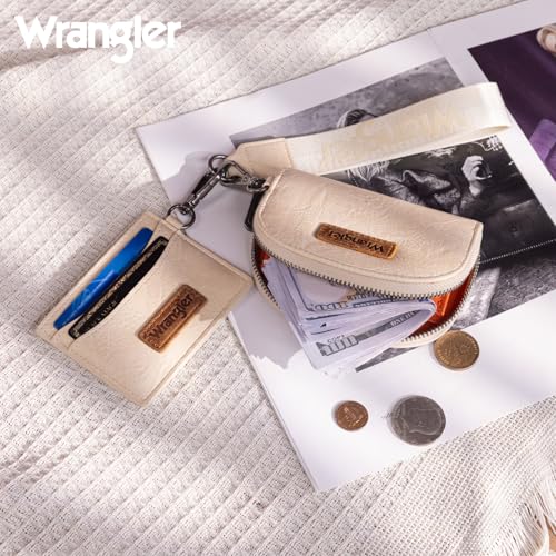 Wrangler KeyChain Wallet Wristlet Wallets for Women Dual Pouch Wristlet with Zipper Womens Credit Card Holder Wallet - color: A-Tan