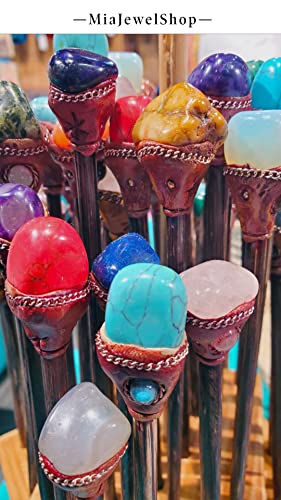 Mia Jewel Shop - Natural Tumbled Healing Gemstone Crystal Chonta Wooden Hair Sticks – Handmade Hair Sticks for Women | Hair Pins Boho Reiki Accessories, Fashion Gifts (Red Howlite) - color: Red Jasper