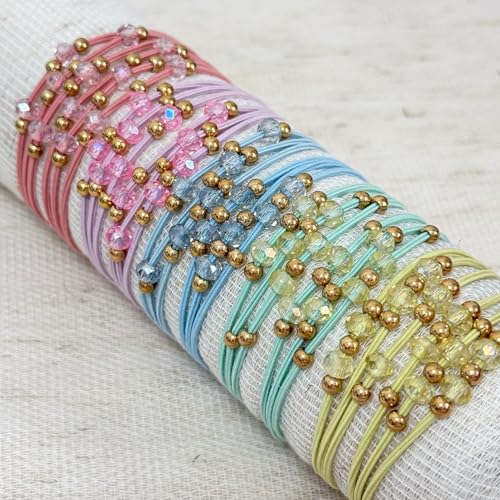 10pcs Colorful Hair Ties with Gold & Crystal Beads, Thin Elastic Ponytail Holders for Women - color: Yellow,Mint Green,Blue, Pink,Coral