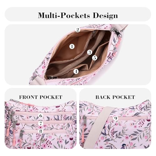 AOCINA Crossbody Bags for Women Multi Pocket Nylon Lightweight Ladies Purses Messenger Shoulder Handbags Satchel Travel Bag - color: Cherry, size: Small