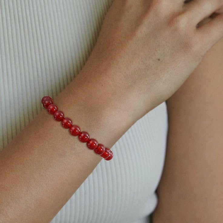 Gnamy Healing Crystal Bracelet for Women, Natural Stone Beaded Healing Crystal Bracelet Triple Protection Stress Relief Beads Jewelry Birthday Gifts Jewelry for Her - style: Red Carnelian