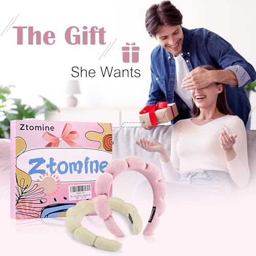 Ztomine Headband, Set of 2 - Terry Cloth Spa Headbands for Washing Face or Facial, Puffy Makeup Headbands for Face Washing, Mask - 1 Beige + 1 Pink - color: beige + pink