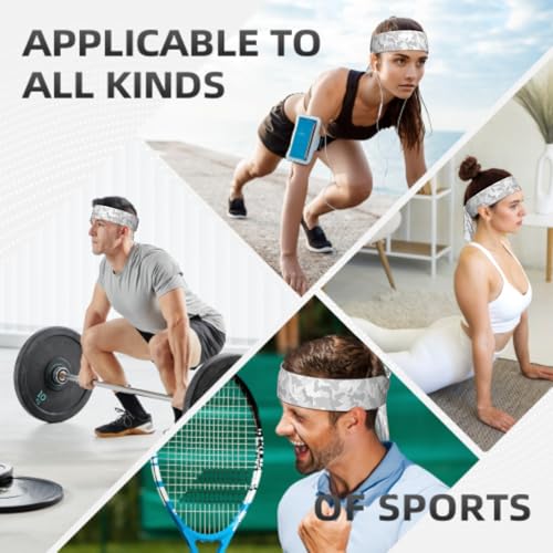 Sports Tie Headband Bandana Running Athletic Sweat Band Elastic Adjustable Sport Head Tie for Men Women Head Ties Ninja Tie Headbands Tennis Sweatbands Soccer Basketball Teams Running Head Band - color: Grey Camo