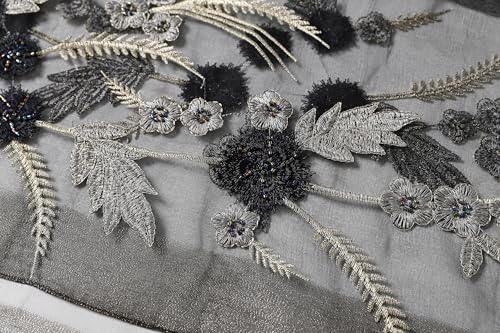 Jeelow Silk Blend Floral Fashion Scarf Shawl Wrap Lightweight Sheer For Women Floral Embroidery Wedding Party Prom - color: Midnight Silver