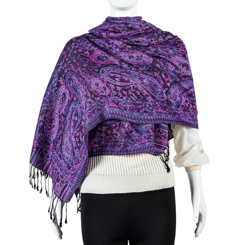 AUSEKALY Pashmina Feel Shawls Wraps for Women Rave Scarf Soft Silky Reversible Men Scarves - color: Purple Black