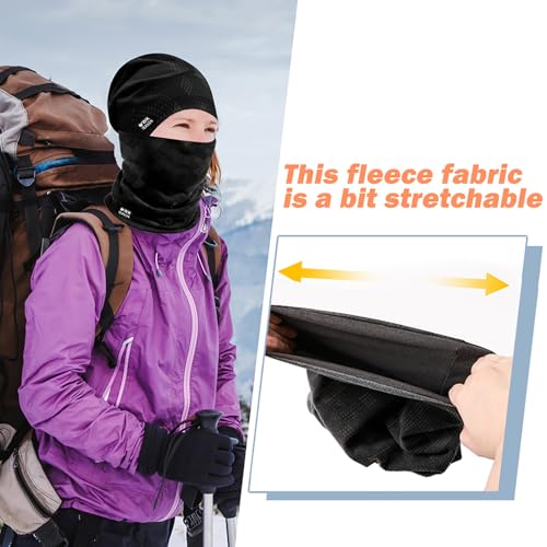 WK IEASON Winter Thermal Fleece Hat Scarf Set for Men Women Warm Windproof Cap Neck Warmer Fleece Beanie Scarf Set for Skiing - color: Black/Grey Dots
