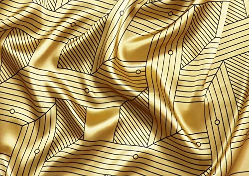 vabovin Satin Head Scarf for Women Silk Like Hair Scarf, 35 x 35 in | Silk Feel Fabric, Hair Wrap for Sleeping, Headscarf and Neck Scarf, Square Bandana Style, Fashion Accessory - color: 118 Yellow Line Pattern