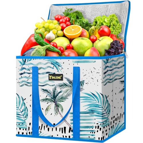 BALEINE 1Pk Insulated Reusable Grocery Bags, Foldable Shopping Bags for Groceries with Reinforced Bottom & Handles (Island Breeze) - color: Island Breeze, size: 1 Pack (Insulated)