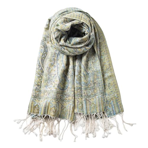 AUSEKALY Pashmina Feel Shawls Wraps for Women Rave Scarf Soft Silky Reversible Men Scarves - color: White Yellow