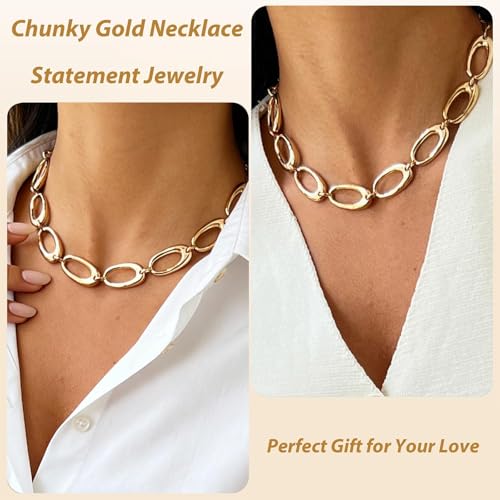 Long tiantian Chunky Gold Necklace Stack Chain Necklaces for Women Statement Layered Paperclip Choker Necklaces Statement Necklace for 80s 90s & Night Out Outfits Paperclip Style Fashion Jewelry - color: A3：chunky chain choker