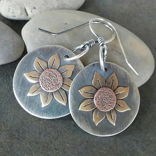 Boho Teardrop Earrings, Handmade Copper Bohemian Earrings, Dangle Antique Ethnic Jewelry for Women - color: Gray
