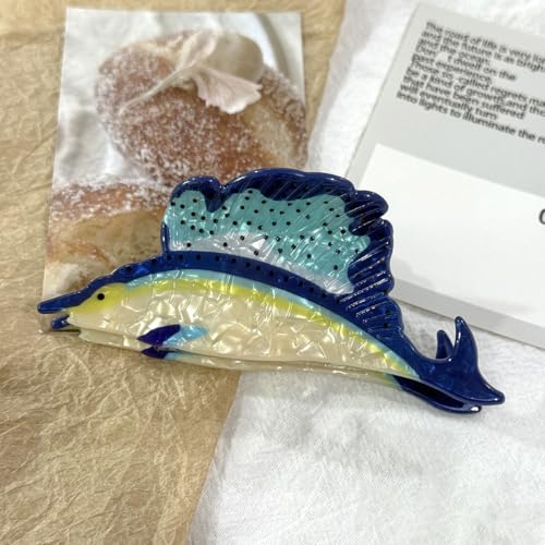 2PCS Novelty Fish Hair Clips,Cellulose Acetate Hair Clip,Funny Swordfish Green Trout Modelling Hair Accessories for Women Girls