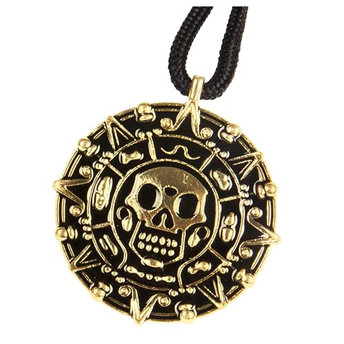 Giraffe Manufacturing Antique Coin Necklace - Medallion Skull Pendant with Black Cord Gold Pirate Accessories Women, Pirate Cosplay Halloween Jewelry for Women & Men for Costume Parties & Gifts