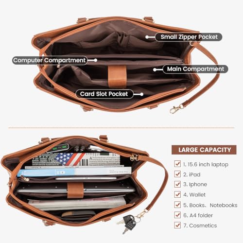 LOVEVOOK Laptop Tote Bag for Women, Office Work Bag Briefcase fit for 15.6 inch Laptop, Large Capacity Teacher Computer Bag Handbag - color: Dark Vintage Brown 15.6 Inch, size: 15.6 inch