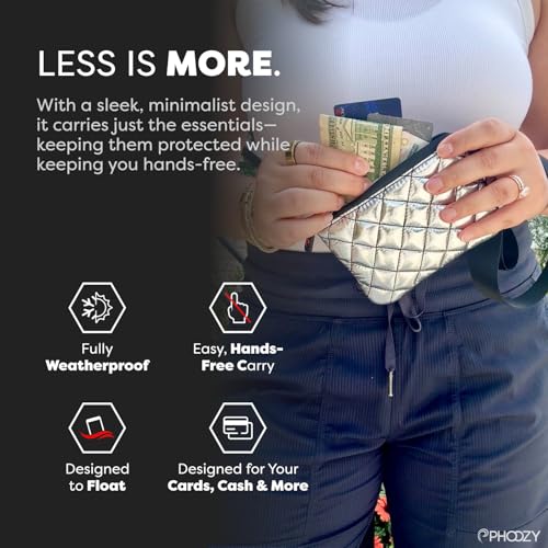 PHOOZY Floating Wristlet Wallet for Women with Keychain - NASA-Engineered Capsule That Floats in Water for Easy Recovery - Splash-Resistant Pouch for Keys Cards and Cash - Silver