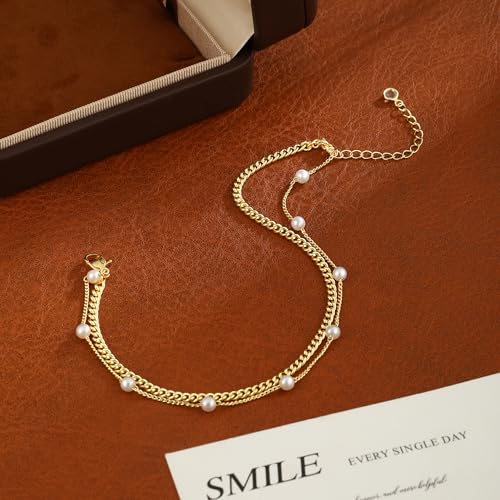 2/3 PCS Gold Anklets for Women Waterproof Cuban Link Anklet Beaded Bracelets Stackable Bracelets 14K Gold Plated Custom Jewelry Gifts Non Tarnish Lightweight - style: Gold Anklet 05