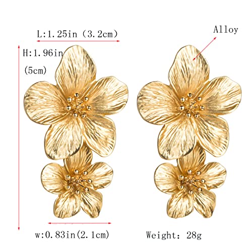 Boho Metal Flower Dangle Earrings - Romantic Sweet Chic Petal Statement Earrings for Women