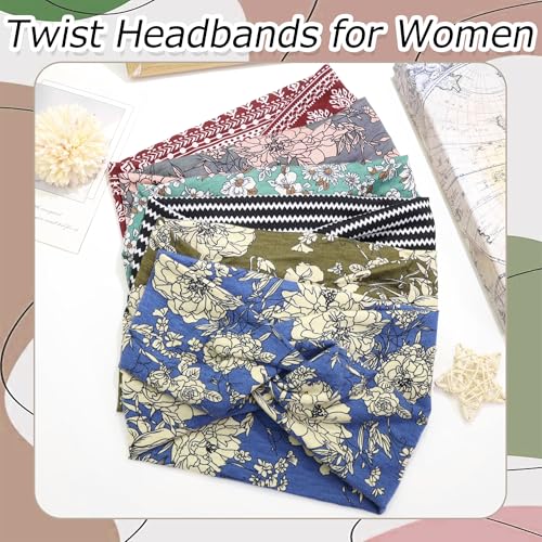 6 Pack Boho Wide Headbands for Women Wide Twist Knotted Head Wraps Turban Stretchy Leopard Hair Bands Elastic Non-Slip Workout Head Wraps Accessories - color: Multicolor-3