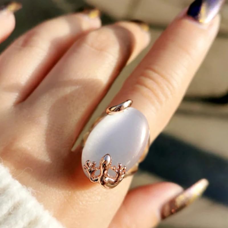 Sdouefos Natural Hetian Jade Ring Rose Gold Vintage Natural Moonstone Rings Antique Boho Ladies Jewelry Elegant Gemstone Wedding Rings 925 Silver Cocktail Party Rings Sizes 7 - size: US 7