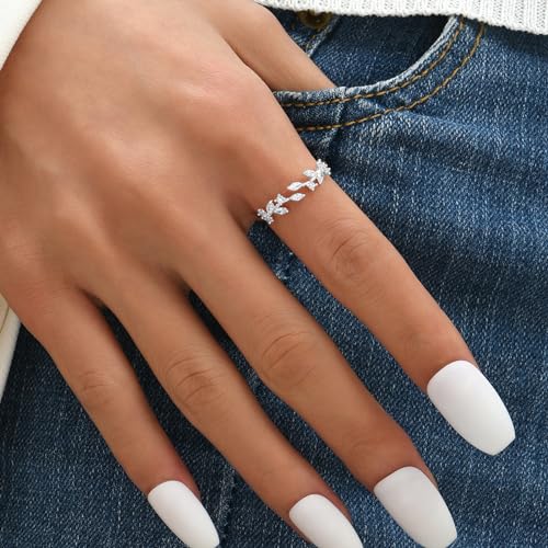 Dainty Rings Open Adjustable Ring Leaf Ring for Women Dainty Stackable Rings for Women - color: Silver