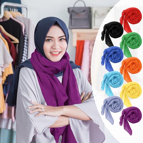 Patelai 9 Pieces Women's Cotton Scarves Lady Light Soft Fashion Solid Scarf Wrap Shawl, Candy Color - color: Vivid