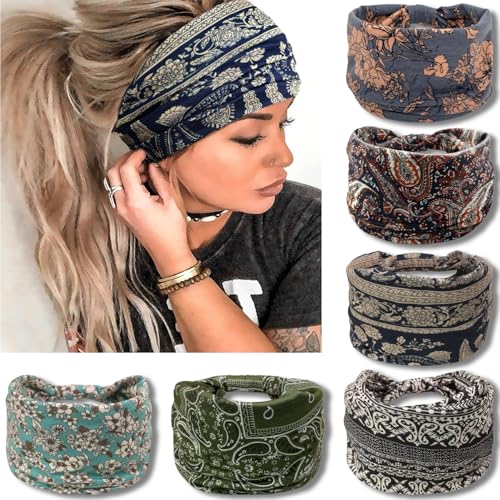 IVARYSS Wide Headbands for Women, Knotted Head Wraps Turbans, Large African Style Head Bands Hair Accessories, 6 Pack (Boho) - color: Boho