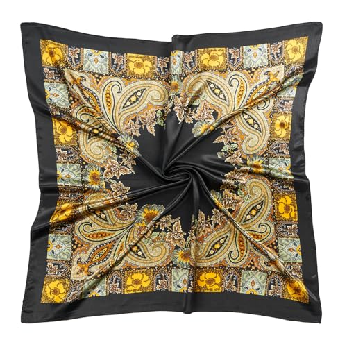 QIUTIMIY 35"x35" Like Silk Head Scarf for Women Satin Feel Large Square Scarf for Hair Wrapping and Sleeping Fashion Bandana - color: (90cm)square Scarf 19