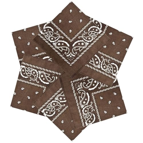 MDSTYLE 6 Pack 100% Cotton Bandanas 22” x 22" for Men & Women Paisley Handkerchief Headband Scarf Bandana - color: Brown