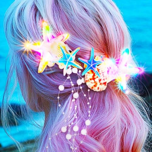 Starsifh Light Up Mermaid Hair Clips Ocean Seashell LED Hair Aaccessories headband for Women