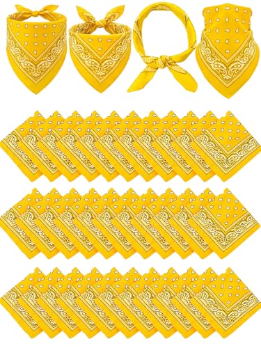Unittype 36 Pieces Paisley Bandana Cowboy Bandanas Sports Novelty Headband Square Scarf Outdoor for Western Party Costume - color: Orangey Yellow, style: Simple Style