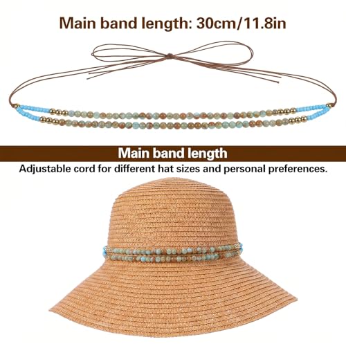 Adjustable Cowboy Hat Band for Women Men, Turquoise Cowboy Beaded Bands, Cowgirl Rope Belt for Panama Fedora - color: Green B