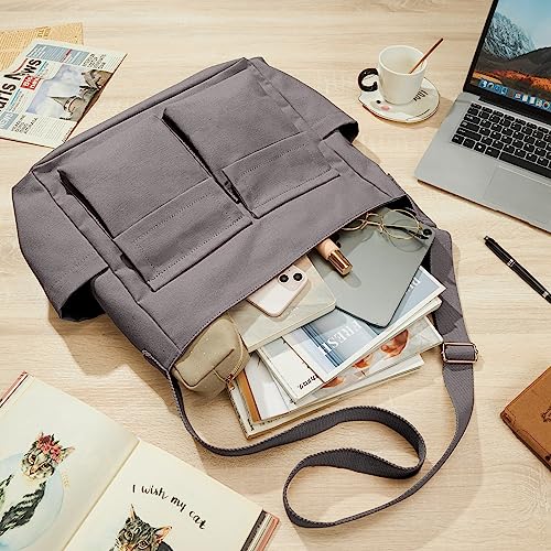 KALIDI Canvas Tote Bag Large Hobo Crossbody Shoulder Handbag Zipper Messenger Bag for Women or Men Casual College Work - color: Upgraded Grey