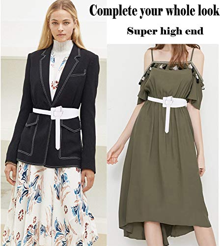 ALAIX Women's Leather Belt Dress Belt for Jeans Jumpsuit Coat Fashion Tie a Knot Genuine Leather Waist Belt - color: White, size: Waist Size up to 34 inches
