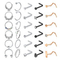 Mayhoop 20g Nose Rings Hoops And Studs For Women Men - Hypoallergenic 316L Surgical Stainless Steel L Shape Nose Screw Bone Silver Rose Gold Black Rainbow Pack 28Pcs - color: Style A(Silver+Rose gold+Black)