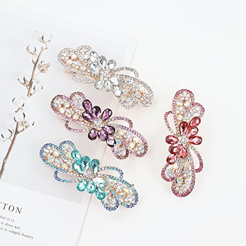 inSowni 4 Pack Luxury Glitter Sparkly Jeweled Gems Crystal Rhinestone Flower Metal French Barrettes Snap Alligator Hair Clips Headpieces Accessories for Women Girls - color: 4pcs Set E