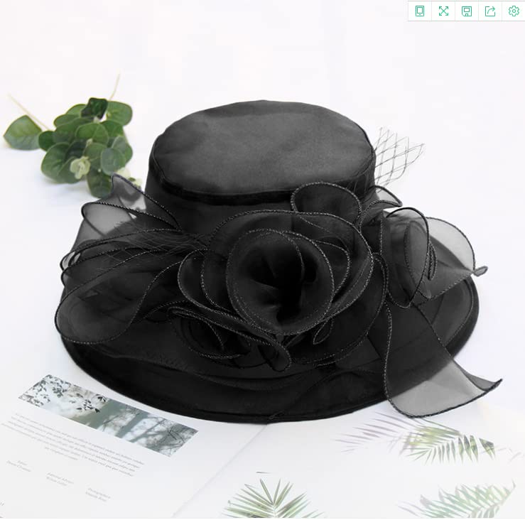 ORIDOOR Women’s Organza Church Tea Party Wedding Fascinator Derby Hat Wide Brim Sun Hats - color: D6-black