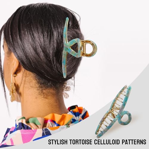 MeDOCA Large Metal Hair Clips - Big claw clips for thick hair Strong Hold Gold Leopard Print hair Claw for Thick Locks Women and Girls - color: Greenish-blue