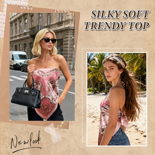 Large Square Head Scarf Bandana - 35" Satin Hair Scarf for Women Like Silk Scarf Fashion Hair Wrapping - color: Baroque Scroll(pink), size: 35IN*35IN