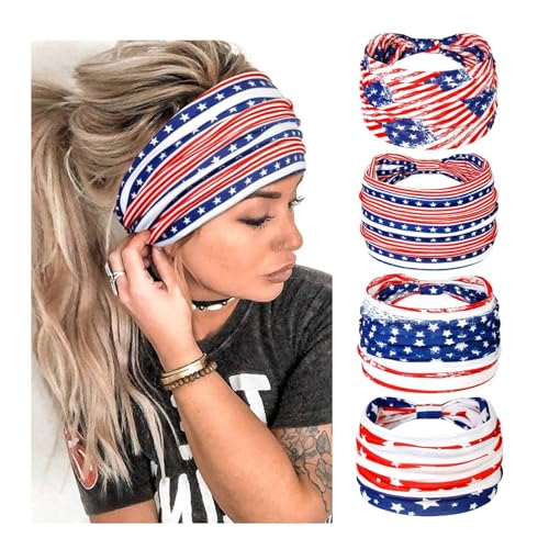 Huachi 4th of July Womens Headband Independence Day Hair Accessories Patriotic Wide Headbands for Women Red White and Blue Hairband American Flag USA Pride Party Decor (Pack of 4) - color: Independence Day Set