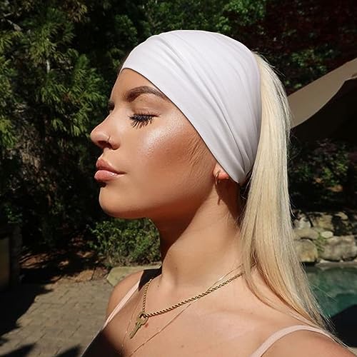 AQOKKA Extra Wide Headbands for Women Large Turban Headband Non Slip Boho Elastic Hairband Hair Twisted Knot Head Bands Accessories - color: 4 Pcs: Coffee, Olive, Navy Blue, Black